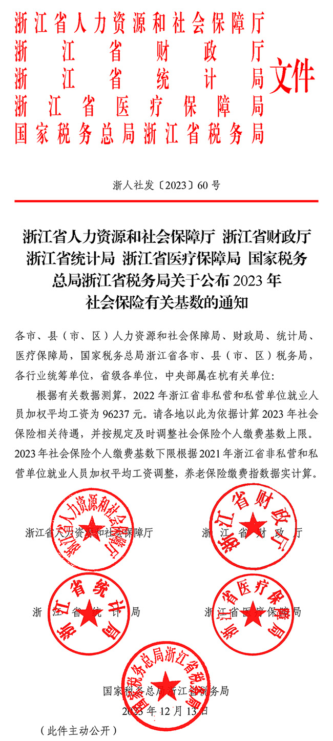 剛剛，2023年浙江社保基數上下限來了